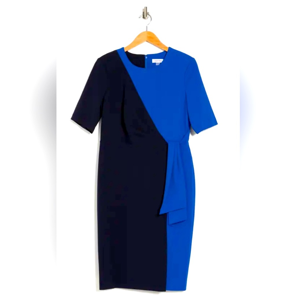 NWT Calvin Klein sheath color block dress. Size 12, Side know with zipper back